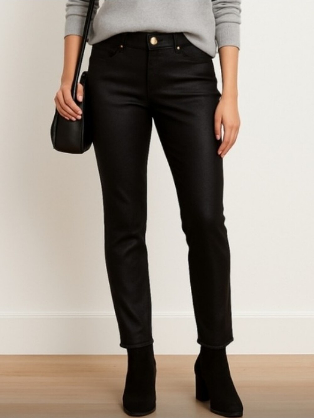 Calvin Klein Black Snake Faux Leather Textured Straight Skinny Pants 14